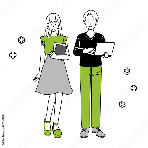 Illustrations of full-body drawings of students and men and women.