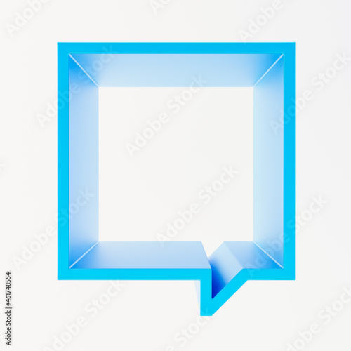 Cyan Blue square empty frame-podium or shelf. Shape looks like a quote bubble. Abstract mock up design for showcase, display case, shopfront. Crystal-clear water color. 3d illustration.
