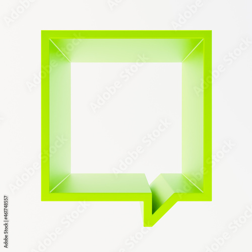 Yellow Green square empty frame-podium or shelf. Shape looks like a quote bubble. Mock up design for showcase, display case, shopfront. Fresh, modern color. 3d render.