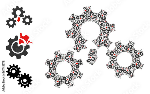 Itself fractal collage broken gear mechanism. Vector broken gear mechanism composition is composed from randomized itself broken gear mechanism icons. Flat illustration.
