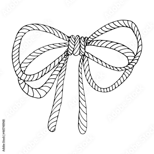 Rope tied in a bow with a line art. Hand drawn vector doodle illustration. Graphics sketch. Isolated design element. © Mari Bryk