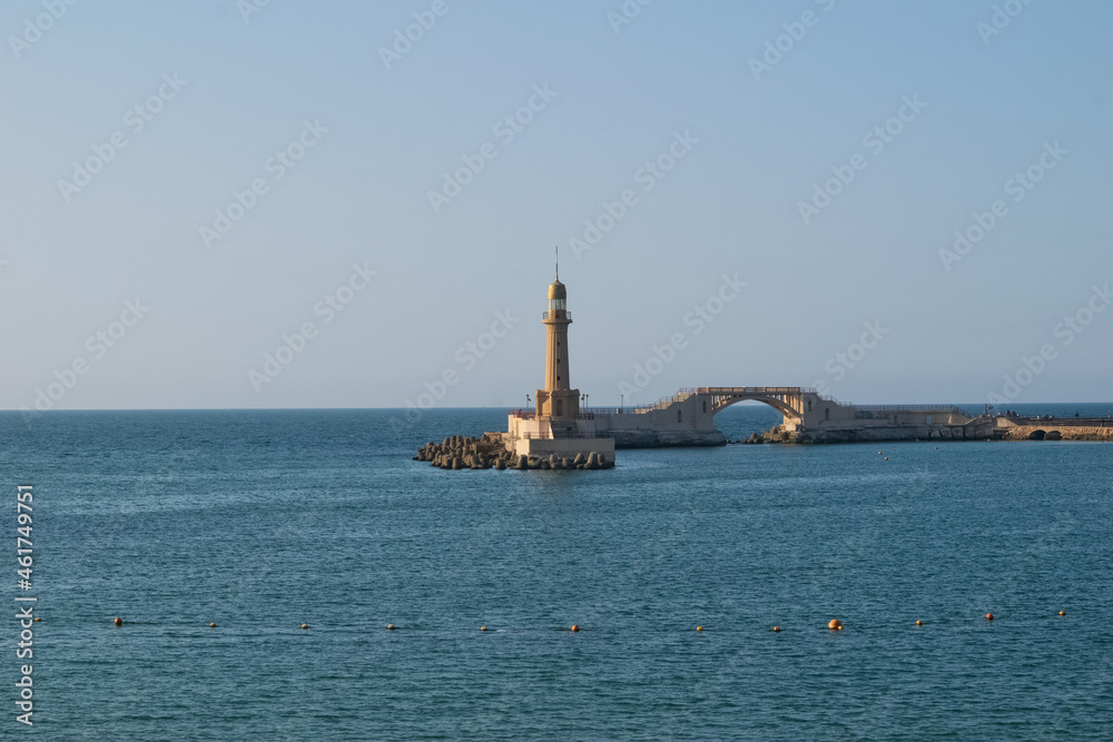 lighthouse in the port at Alexandria, Egypt 