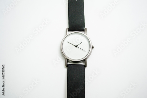 men's watch with a white dial. without numbers. isolated background.