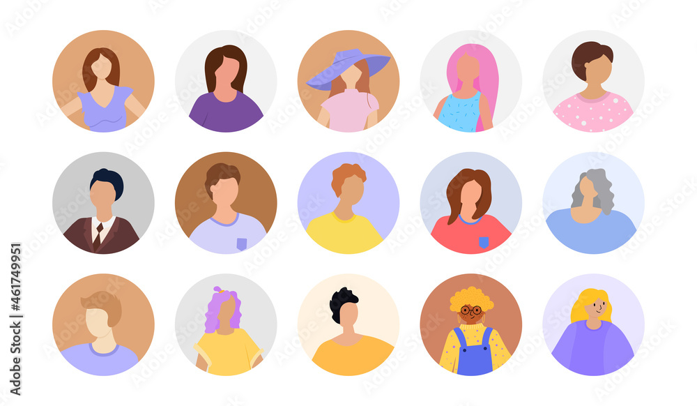 Groupe of avatar People face in round. Vector illustration in a flat style. Character for design. Groupe of avatar People face in round. Vector illustration in a flat style. Character for design.