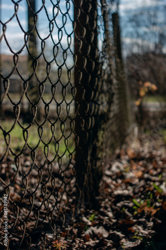 The concept of territory protection or prohibition to enter parks, metal wire mesh fence