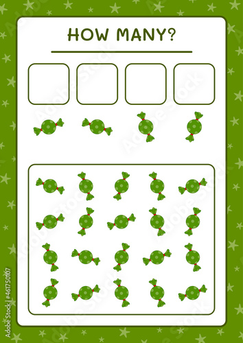 How many christmas candy, game for children. Vector illustration, printable worksheet