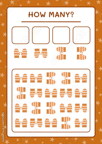 How many winter mittens, game for children. Vector illustration, printable worksheet