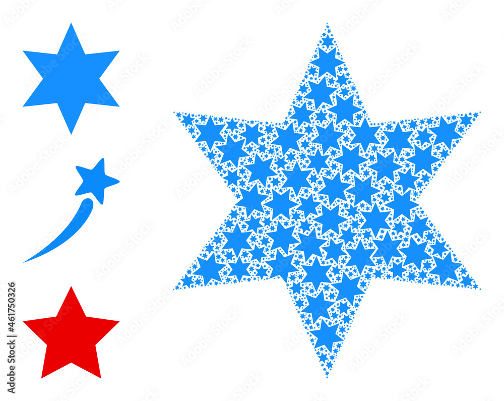 Fototapeta premium Itself recursion composition 6-finger star. Vector 6-finger star composition is created of repeating itself 6-finger star icons. Flat illustration.