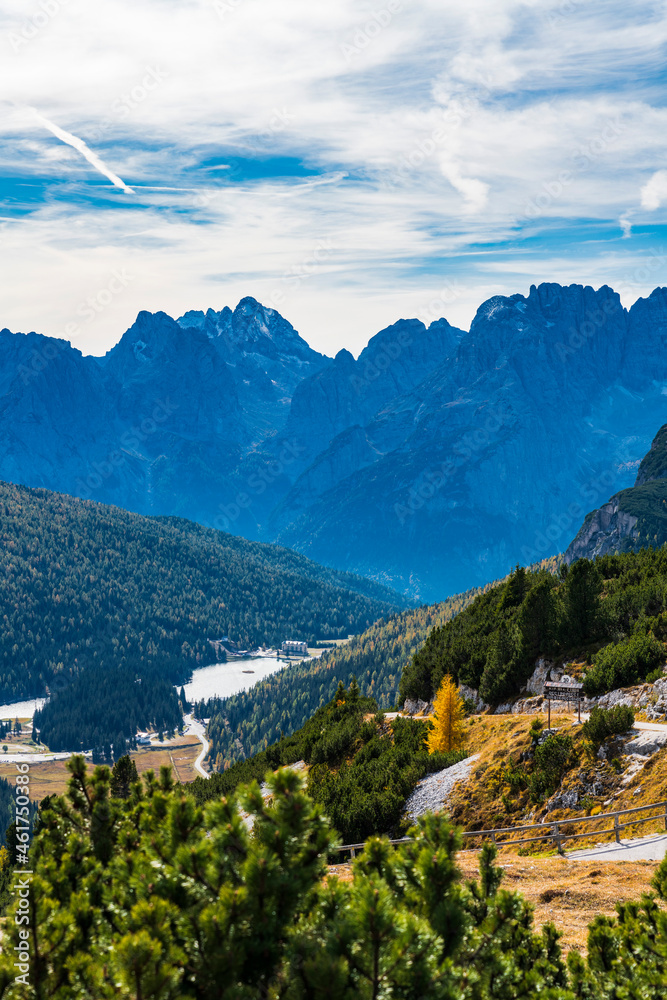 Autumn panorama on Monte Piana. View from the trenches to the three peaks of Lavaredo. Dolomites. Autumn panorama on Monte Piana. View from the trenches to the three peaks of Lavaredo. Dolomites.