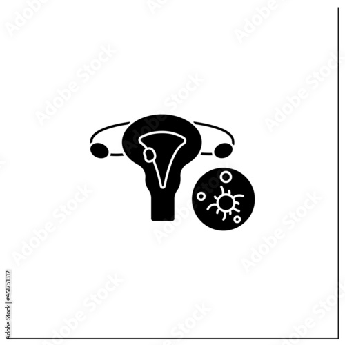 Uterine cancer glyph icon. Reproductive system disease.Malignant tumors in the uterus. Endometrial cancer. Health care. Woman health concept.Filled flat sign. Isolated silhouette vector illustration