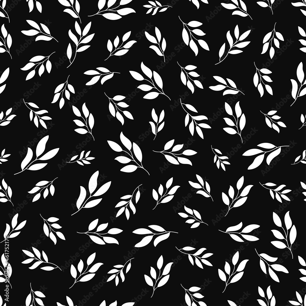 Grey seamless patterns with white flower leaves.