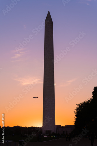 United States Washington Monument at sunset. 
