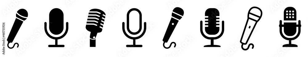 Microphone Icons set. variant microphone icon. Karaoke mic. Podcast microphone. web and mobile icons. vector illustration