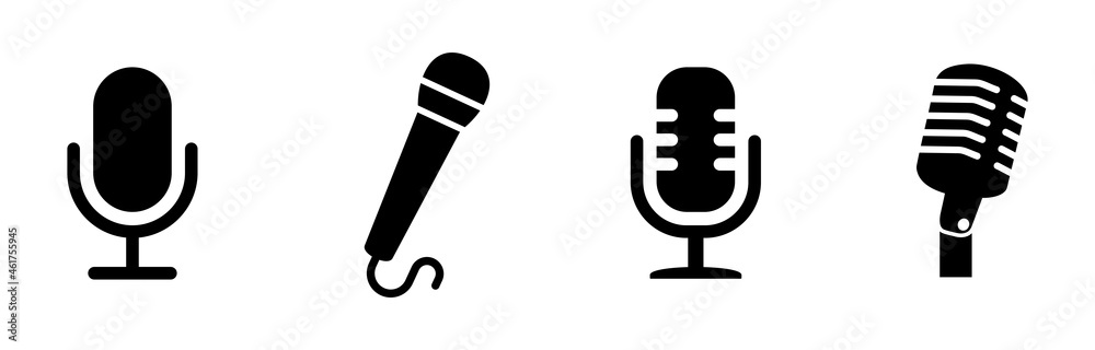 Microphone Icons set. variant microphone icon. Karaoke mic. Podcast microphone. web and mobile icons. vector illustration - obrazy, fototapety, plakaty 