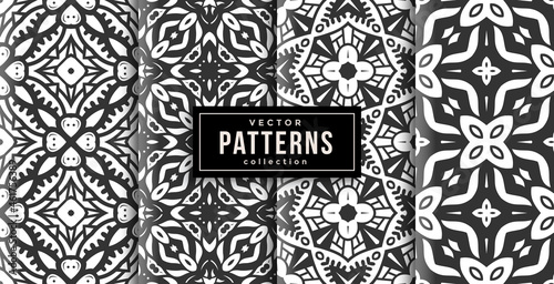 pattern ornament style black and white set of four. seamless background set