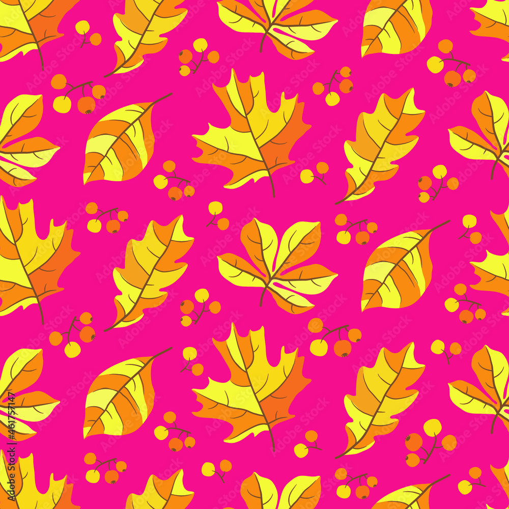 Obraz premium Autumn seamless pattern with leaves and berries