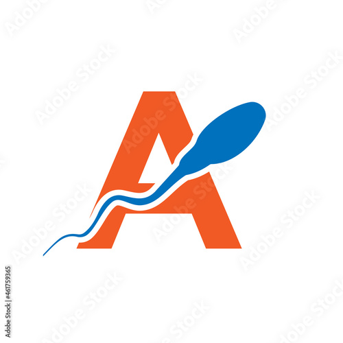 Sperm, Egg Cell Logo On Letter A Template. Sperm Bank Medical Logo. Sperm Logo Vector Icon