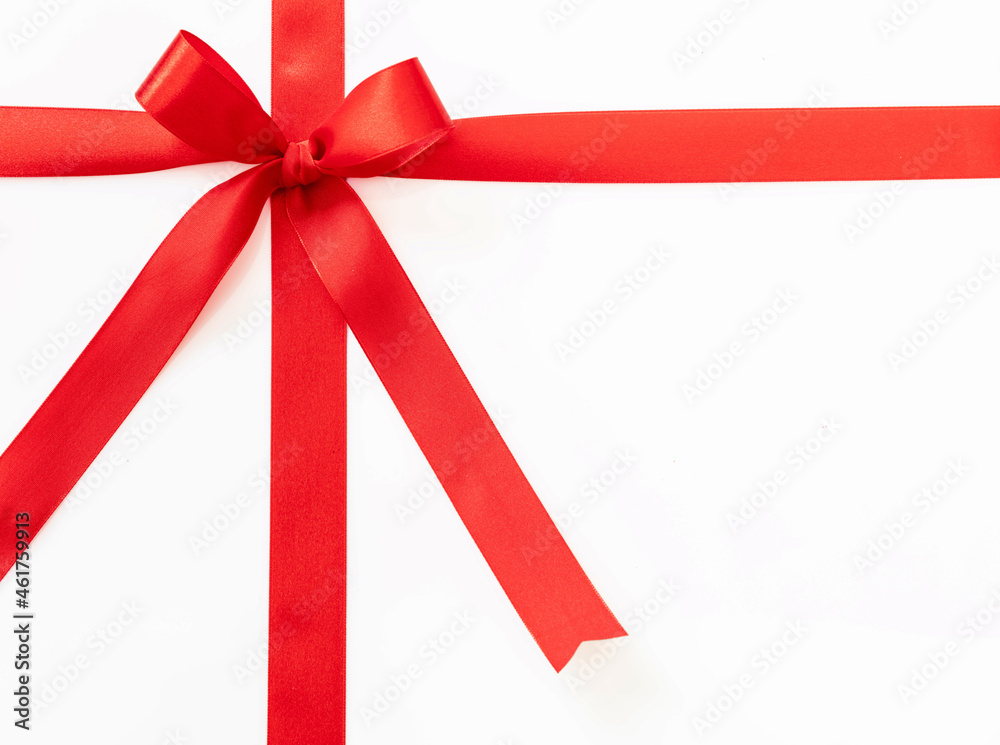 Gift red ribbon and bow isolated on white background, Christmas present satin curly decoration, Gift red ribbon and bow isolated on white background, Christmas present satin curly decoration,