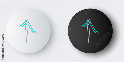 Line Needle for sewing with thread icon isolated on grey background. Tailor symbol. Textile sew up craft sign. Embroidery tool. Colorful outline concept. Vector