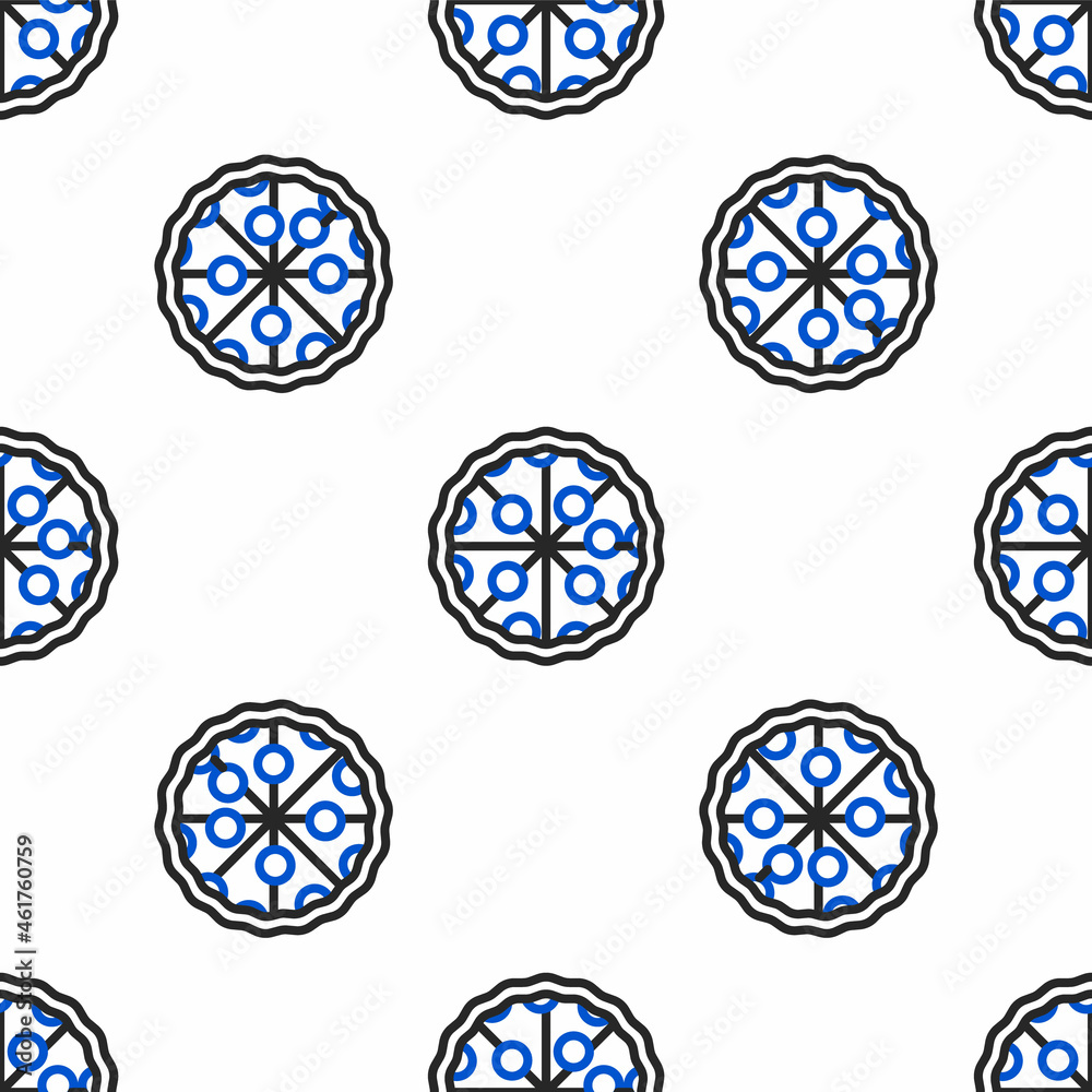 Line Pizza icon isolated seamless pattern on white background. Fast food menu. Colorful outline concept. Vector