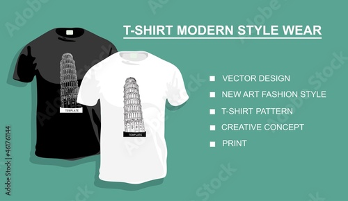 Original collection, typography, vector design, new art fashion style print Pisa tower, creative concept, t-shirt pattern. Your photo.