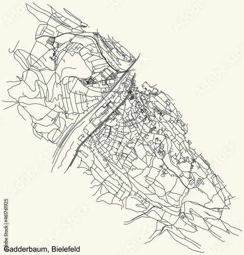 Detailed navigation urban street roads map on vintage beige background of the quarter Gadderbaum district of the German regional capital city of Bielefeld  Germany
