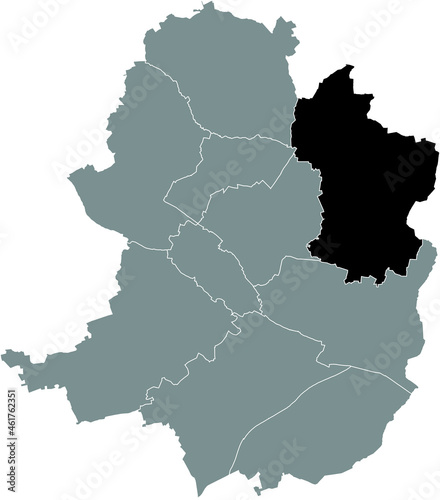 Black location map of the Heepen district inside gray urban districts map of the German regional capital city of Bielefeld, Germany