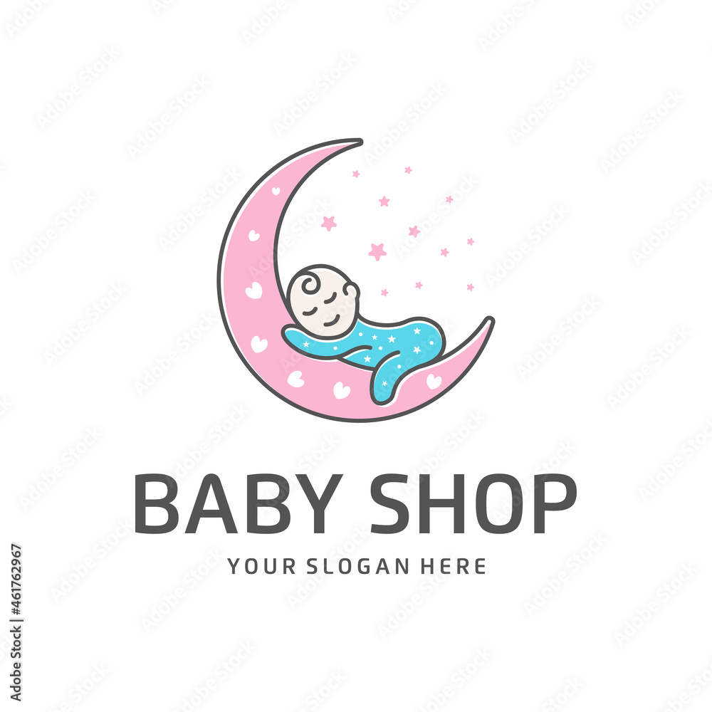 Fototapeta premium Baby shop with moon heart baby logo design