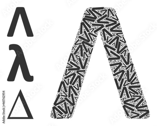 Itself fractal collage Lambda Greek letter. Vector Lambda Greek letter fractal is created with scattered itself Lambda Greek letter pictograms. Abstract illustration.