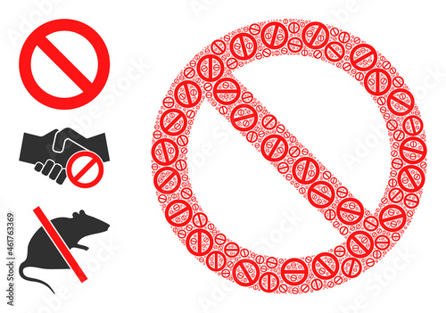 Itself recursion collage forbidden. Vector forbidden collage is constructed from scattered itself forbidden pictograms. Abstract design.