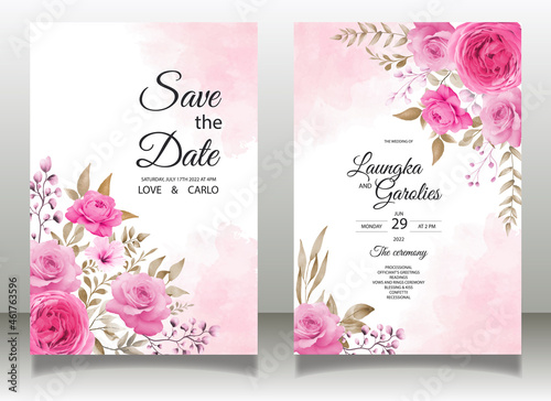 Beautiful hand drawing floral wedding invitation and menu template free vector design