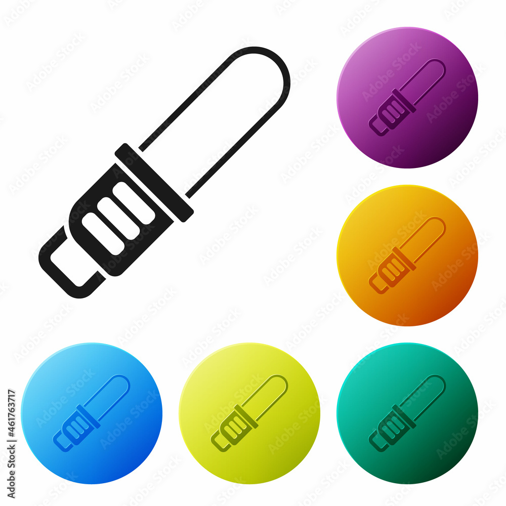 Black Chainsaw icon isolated on white background. Set icons in color circle buttons. Vector Black Chainsaw icon isolated on white background. Set icons in color circle buttons. Vector