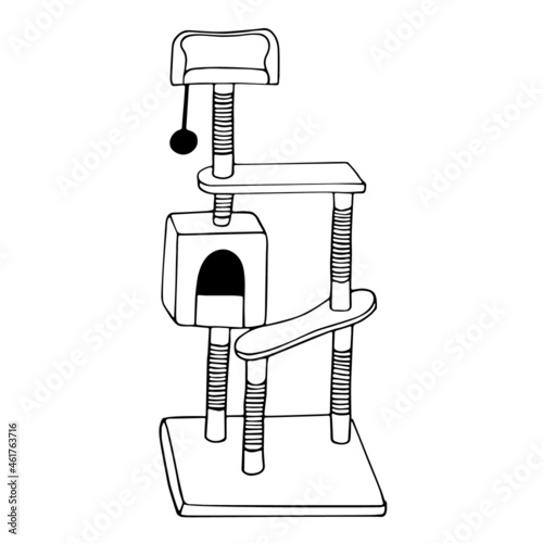 Vector illustration of a scratching post house for a cat. Isolated cat house object.