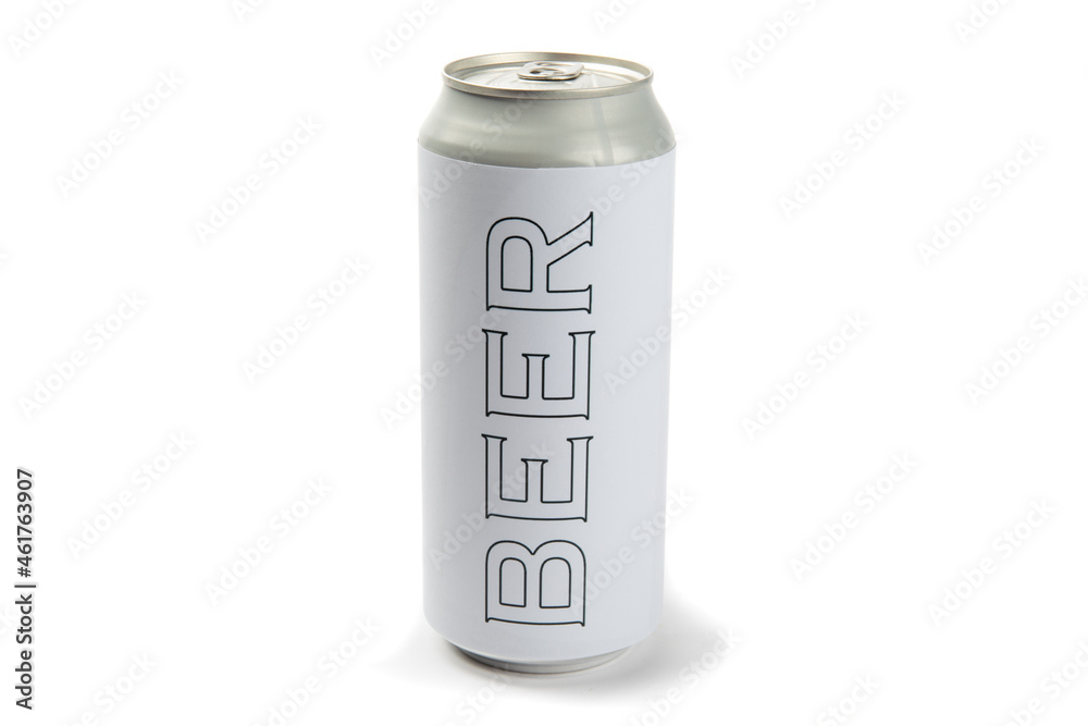 A fake generic labelled tall can of beer isolated on white