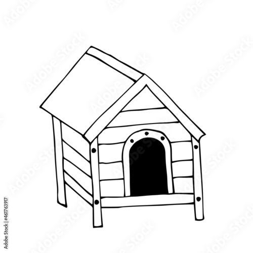 Vector image of a doghouse. Isolated object of a street house for dogs in the doodle style