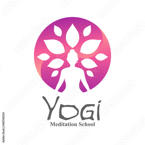 Yoga Meditation Yin Yang Woman Flower Silhouette Creative Logo