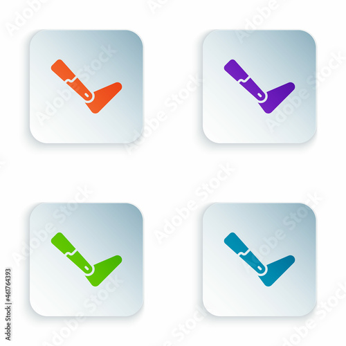 Color Prosthesis leg icon isolated on white background. Futuristic concept of bionic leg, robotic mechanical leg. Set colorful icons in square buttons. Vector