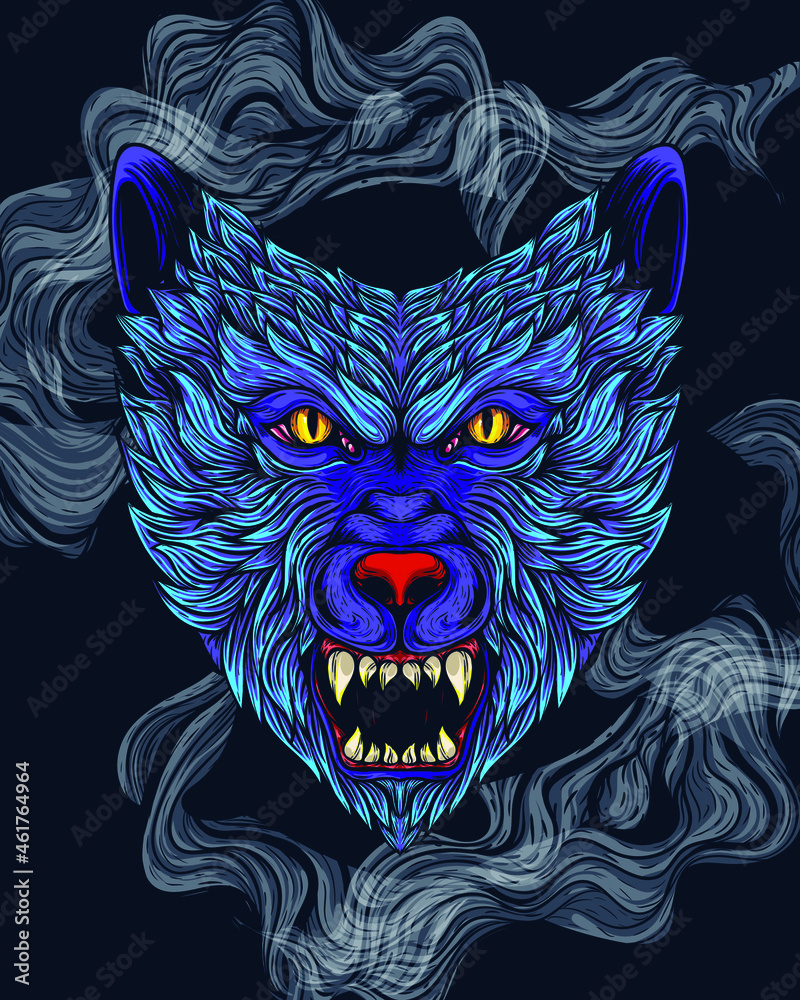 KookyCreator: scrawny white furry anthro wolf with ice blue eyes, headshot