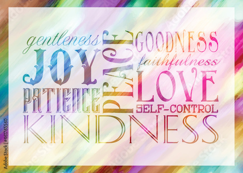 Принти на полотні Fruits of the spirit typography in rainbow colors