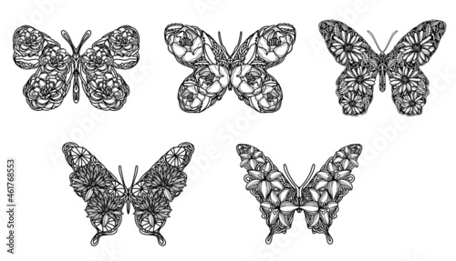 Tattoo art butterfly sketch black and white