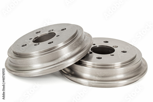 Rear car brake drums, isolated on white background