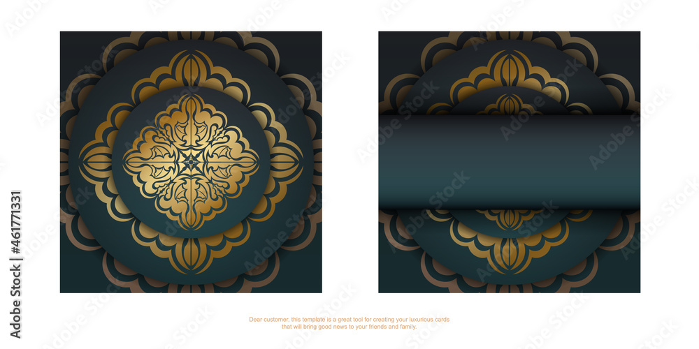 Green gradient greeting card with greek gold pattern for your brand.