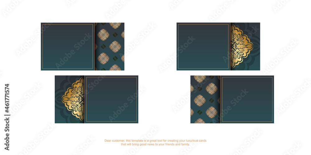 Gradient green business card with luxurious gold ornaments for your business.