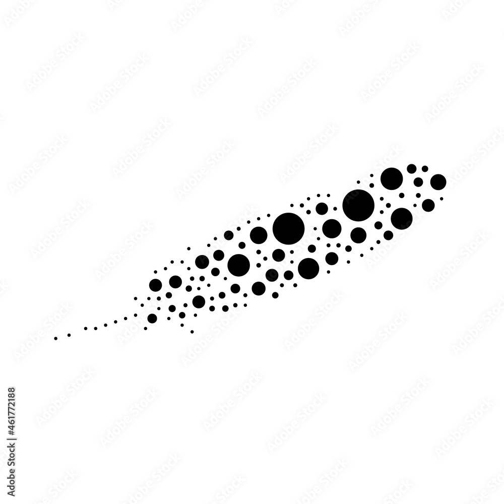 A large feather symbol in the center made in pointillism style. The center symbol is filled with black circles of various sizes. Vector illustration on white background A large feather symbol in the center made in pointillism style. The center symbol is filled with black circles of various sizes. Vector illustration on white background