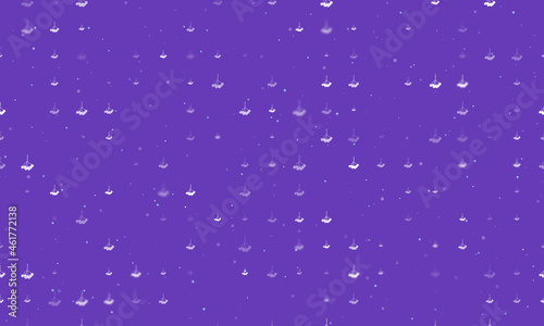 Seamless background pattern of evenly spaced white rowan berrys of different sizes and opacity. Vector illustration on deep purple background with stars