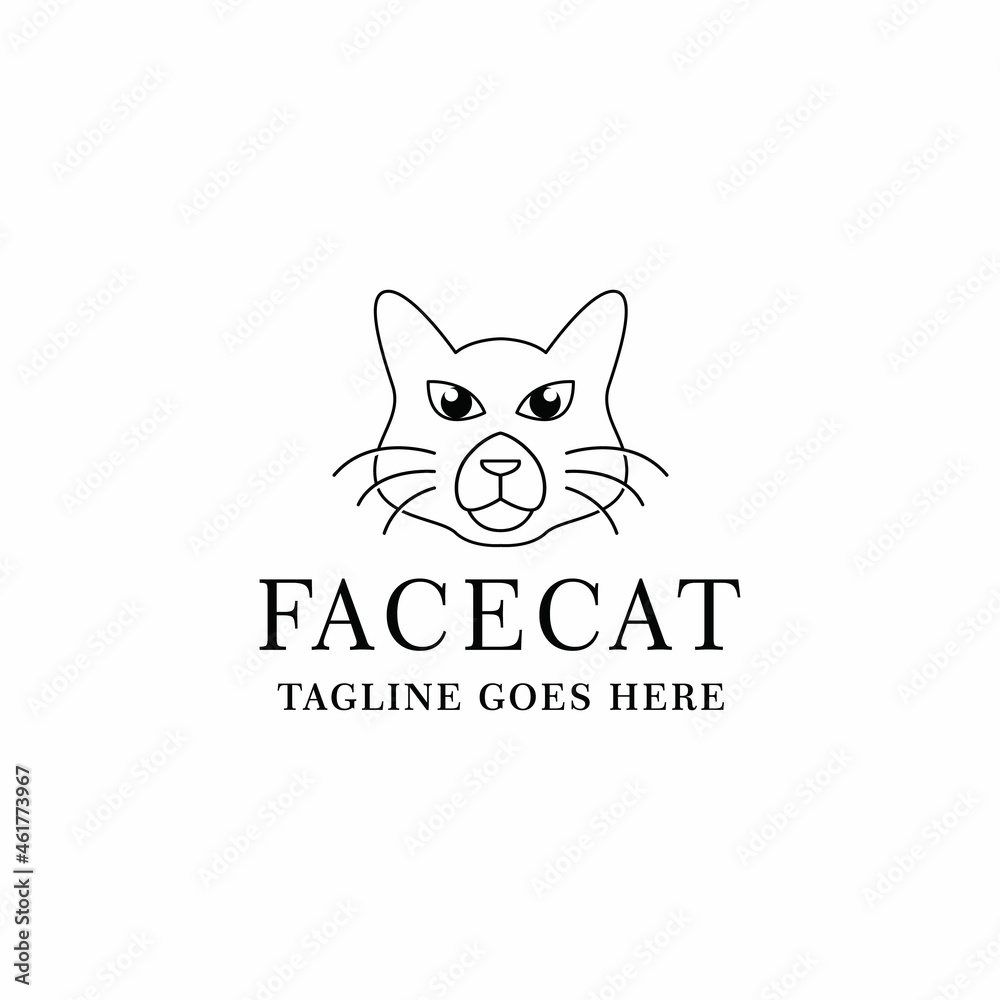 Face Cat logo vector design. kitten symbol icon graphic. drawing outline emblem for Company and business