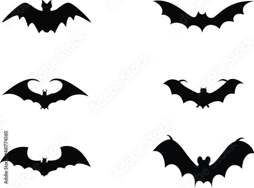 set of Halloween icons. Bats icons. cute black bat. silhouette of bat. Bat silhouette. Symbol Halloween. dark vampire