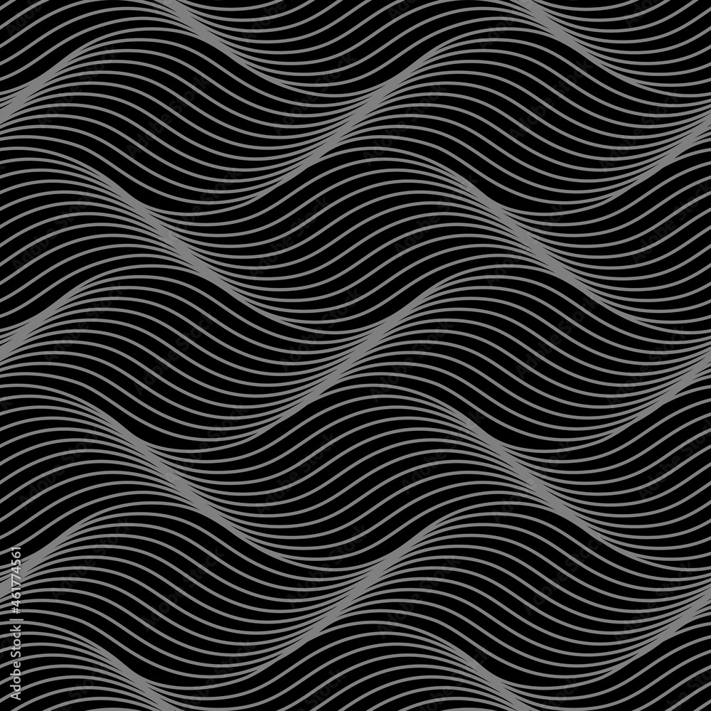Monochrome wavy lines seamless pattern. Vector abstract striped background.