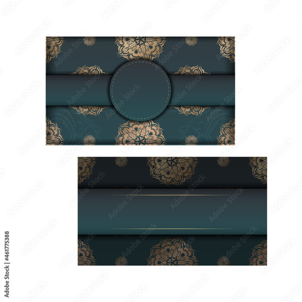 Green gradient flyer with luxury gold ornaments for your design.