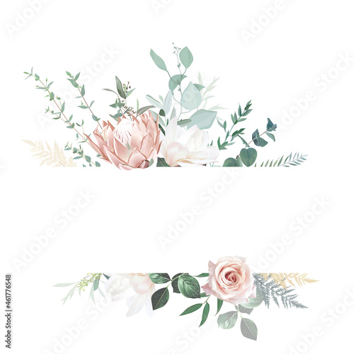 Silver sage and blush pink flowers vector design frame